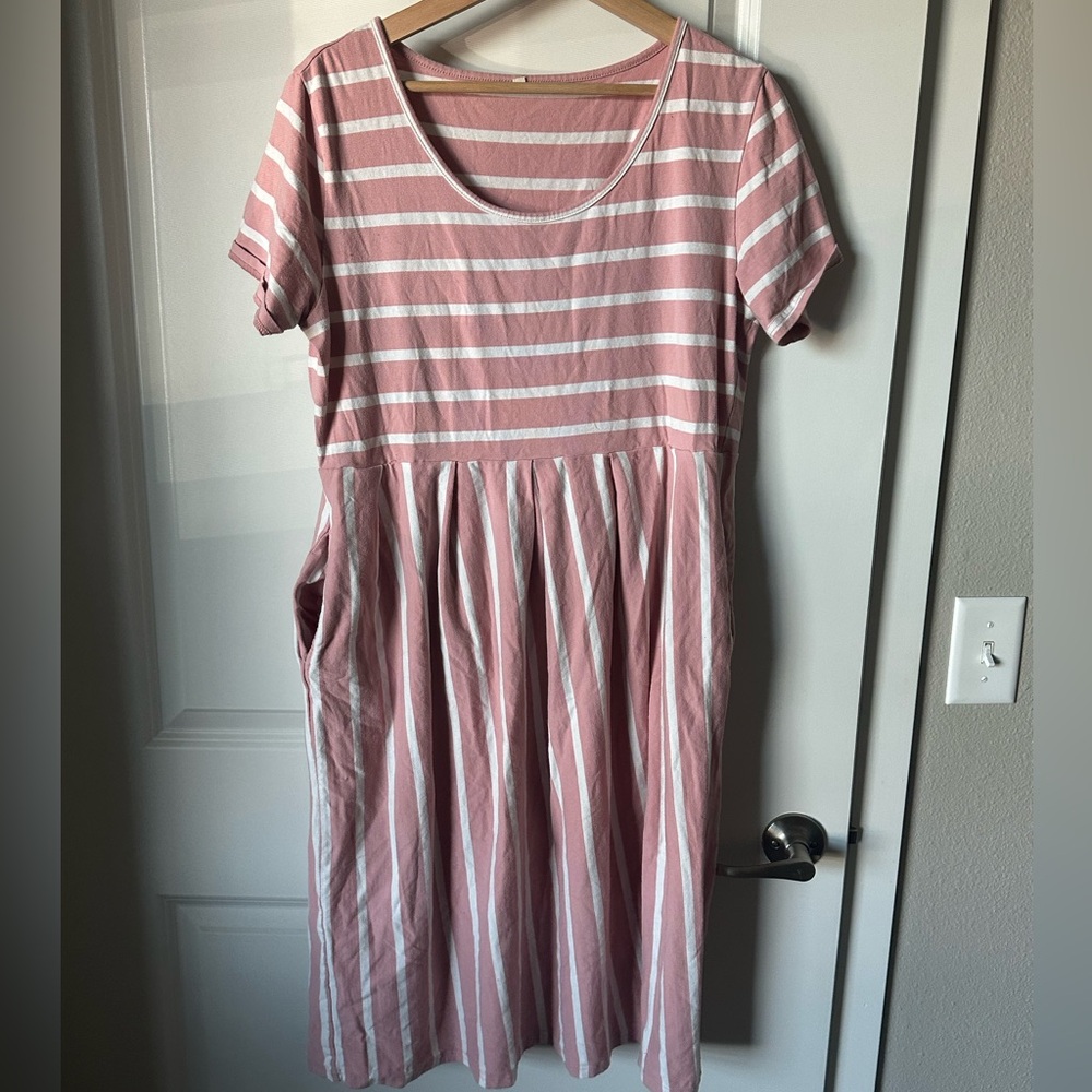 Striped Pink and White Dress with Pockets